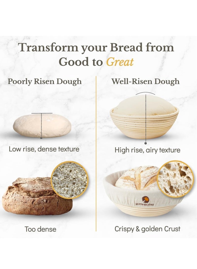 كيلا مستلزمات خبز العجين المختمر، طقم مستدير 9 بوصة لخبز العجين المختمر، سلة تدقيق الخبز، أدوات صنع الخبز، مجموعة هدايا سلة بانيتون - Image 5