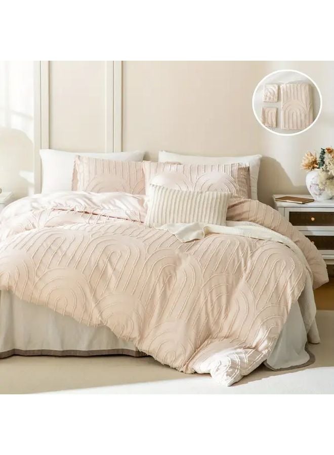 غطيفة لحاف من البوليستر بلون البيج الفاتط، مقاس 78x90 بوصة، 3 قطع مع أكياس الوسائد - Image 2