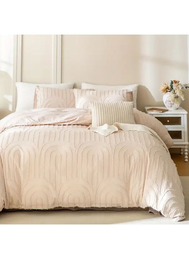 غطيفة لحاف من البوليستر بلون البيج الفاتط، مقاس 78x90 بوصة، 3 قطع مع أكياس الوسائد - Image 1