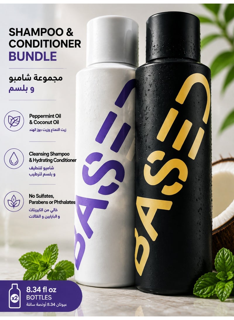 Based Shampoo & Conditioner Bundle with Peppermint Oil, & Coconut Oil, Cleansing Shampoo & Hydrating Conditioner for Men, No Sulfates, Parabens or Phthalates, 8.34 fl oz Bottle (Pack of 2) - Image 1
