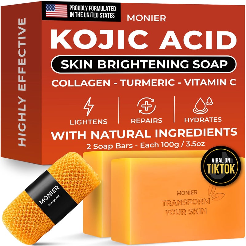 MONIER Kojic Acid Soap Dark Spot Remover Soap Bars with Collagen Turmeric Coconut Oil Vitamin C Vitamin E Moisturizing Nourishing Original Japanese Complex - Image 1