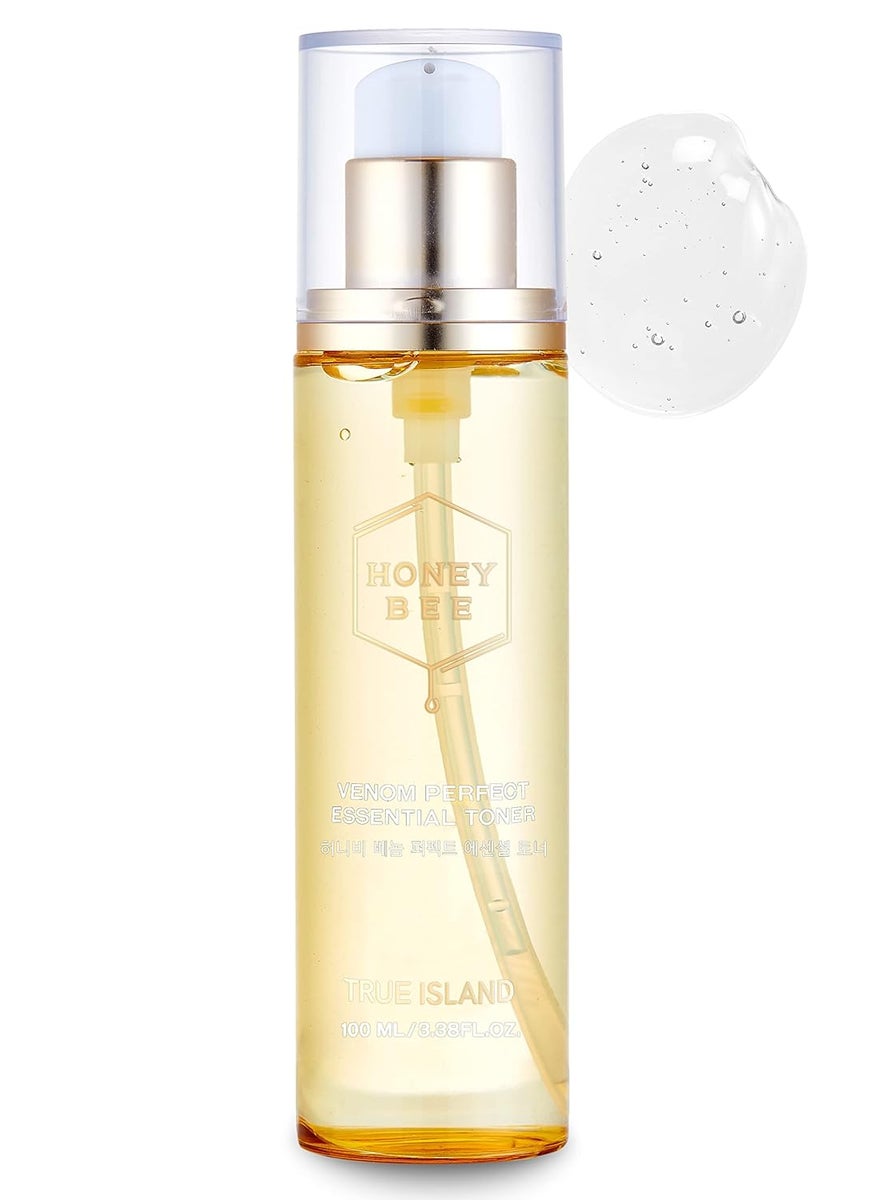 TRUE ISLAND Honey Bee Venom Perfect Essential Face Toner w Centella Asiatica  Hyaluronic Acid  NonGreasy Moisturizing Royal Honey Bee Propolis Skin Care Toner for All Skin Types 338 fl oz 