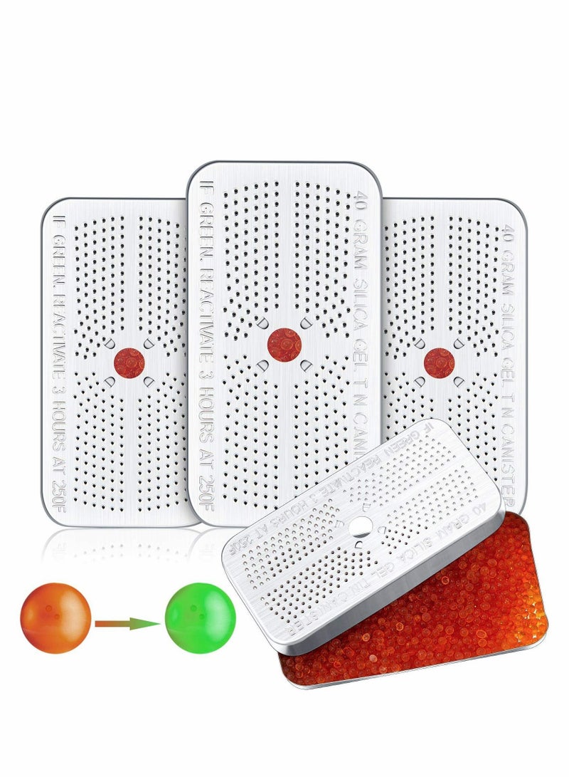 Indicating Silica Gel Dehumidifier Desiccant, 40 Gram Each Packs, Reusable Absorber Orange Desiccant Canisters, Green Bead Tin for Car, Closet, Cabinet, Bag, Storage Box(Pack of 3) - Image 1