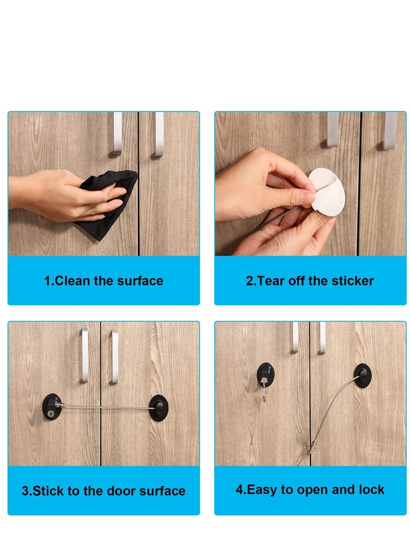 Refrigerator Lock with Key Self-adhesive Freezer Door Drawer Lock Without Punching Child Safety Lock Furniture Sliding Window Limiter Mini Anti-theft Lock (2 Pieces, Black)