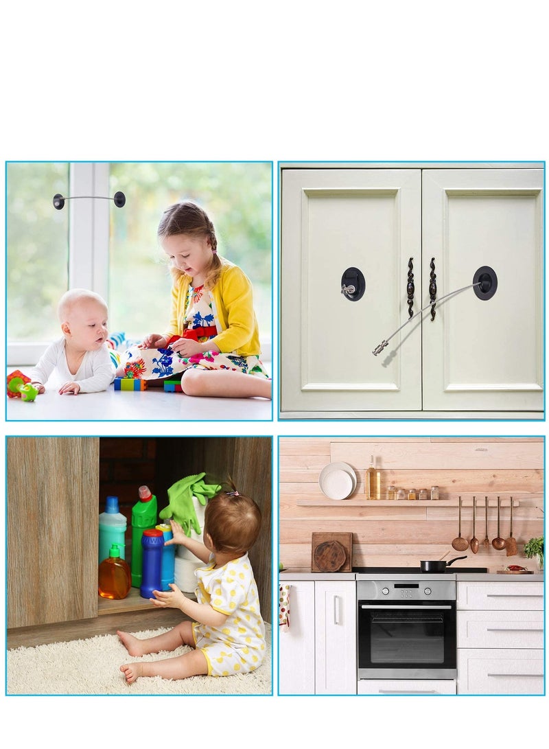 Refrigerator Lock with Key Self-adhesive Freezer Door Drawer Lock Without Punching Child Safety Lock Furniture Sliding Window Limiter Mini Anti-theft Lock (2 Pieces, Black)