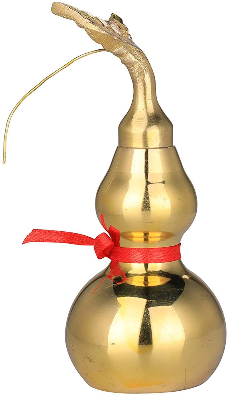I-MART 4 Inch Brass Feng Shui Gourd Wu Lou Hu Lu Chinese Decor Symbol of Health Longevity and Prosperity, Oriental Good Luck Decorations for Home Office Feng Shui Decor - Image 4