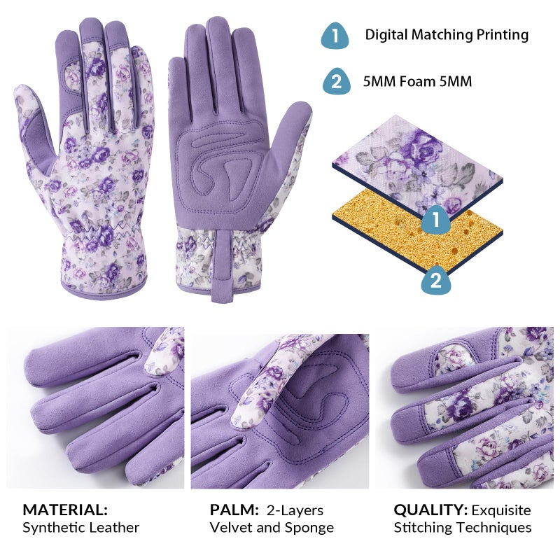 Pleneal Gardening Gloves for Women - Leather Garden Gloves Thorn Proof, Outdoor Protective Working Gloves for Weeding - Image 3
