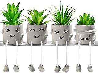 INFTYLE INFTYLE Creative Artificial Succulent Plants with Pots - 4 Pieces Mini Fake Plant Faux Succulent Emotional Cement  - Image 1