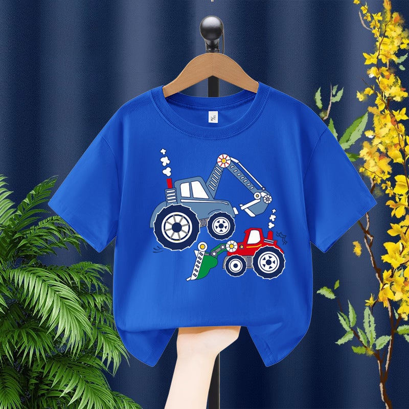 Boys Short-sleeved T-shirt 2025 Digger Cartoon Printing Children's Summer Middle and Large Children's Pure Cotton Boys Casual Top - Image 4