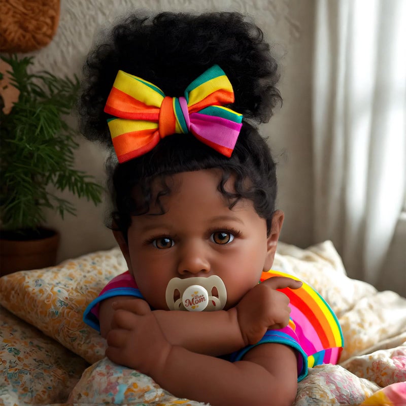 JIZHI Reborn Baby Dolls Black with Lifelike Soft Body African American Realistic-Newborn Girl Doll 22 Inch Best Birthday Gift Set and Toy Accessories Gift for Kids Age 3 - Image 1