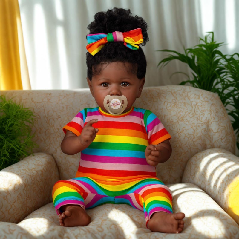 JIZHI Reborn Baby Dolls Black with Lifelike Soft Body African American Realistic-Newborn Girl Doll 22 Inch Best Birthday Gift Set and Toy Accessories Gift for Kids Age 3 - Image 2