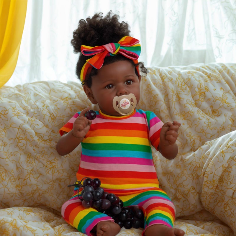 JIZHI Reborn Baby Dolls Black with Lifelike Soft Body African American Realistic-Newborn Girl Doll 22 Inch Best Birthday Gift Set and Toy Accessories Gift for Kids Age 3 - Image 4