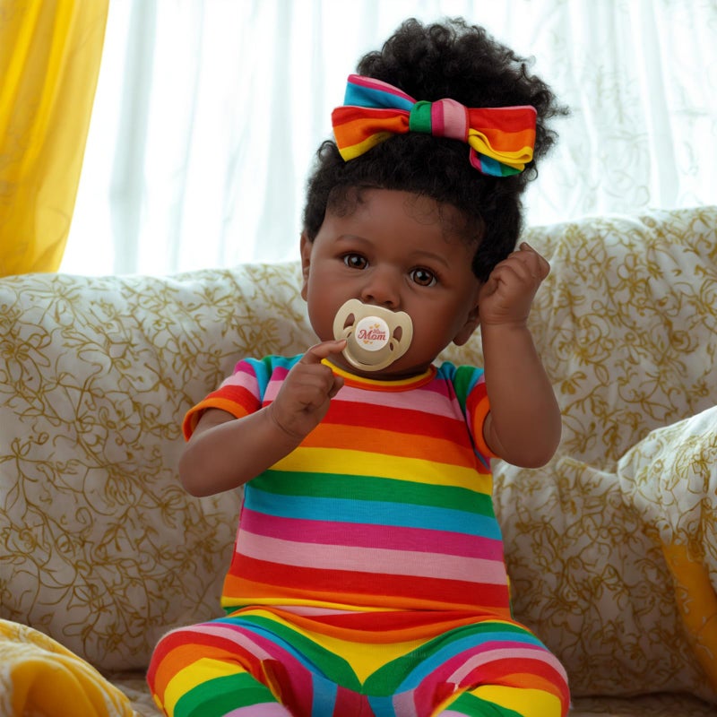 JIZHI Reborn Baby Dolls Black with Lifelike Soft Body African American Realistic-Newborn Girl Doll 22 Inch Best Birthday Gift Set and Toy Accessories Gift for Kids Age 3 - Image 3