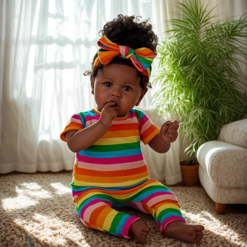 JIZHI Reborn Baby Dolls Black with Lifelike Soft Body African American Realistic-Newborn Girl Doll 22 Inch Best Birthday Gift Set and Toy Accessories Gift for Kids Age 3 - Image 5
