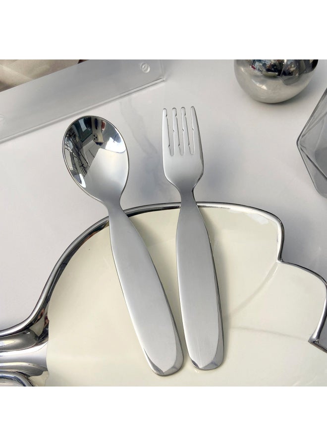 304 Stainless Steel Spoon Household Children's Special Feeding Spoon Fork High Color Value Baby Food Supplementary Round Spoon-Specifications:Children's Spoon [304 Stainless Steel]]  - Image 2