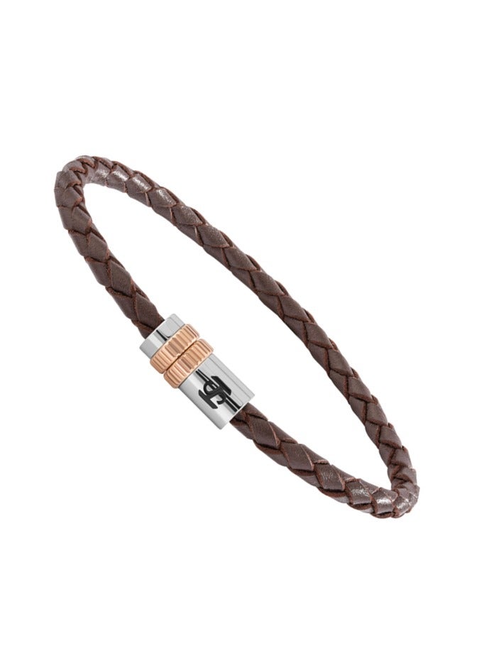 Saint Honore Paris Tour Eiffel Brown Braided Leather Bracelet for Men's