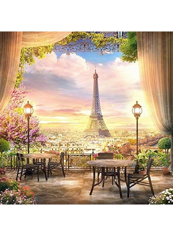 8x8ft Paris Backdrop Panorama Effel Tower Garden Backdrop Vinyl Photography Background High Platform Flower Bouquet Old Lantern Curtains Wedding Holiday Children Adult Portraits