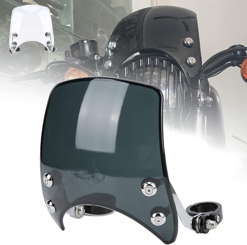 woobles Motorcycle Windshield, Windshield Wind Deflector Headlight Fairing 180° Adjustable Universal for 1.5-1.6in Front Fork (Acrylic)(Black) - Image 2