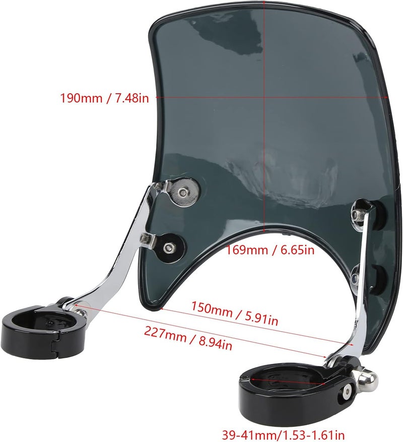 woobles Motorcycle Windshield, Windshield Wind Deflector Headlight Fairing 180° Adjustable Universal for 1.5-1.6in Front Fork (Acrylic)(Black) - Image 5