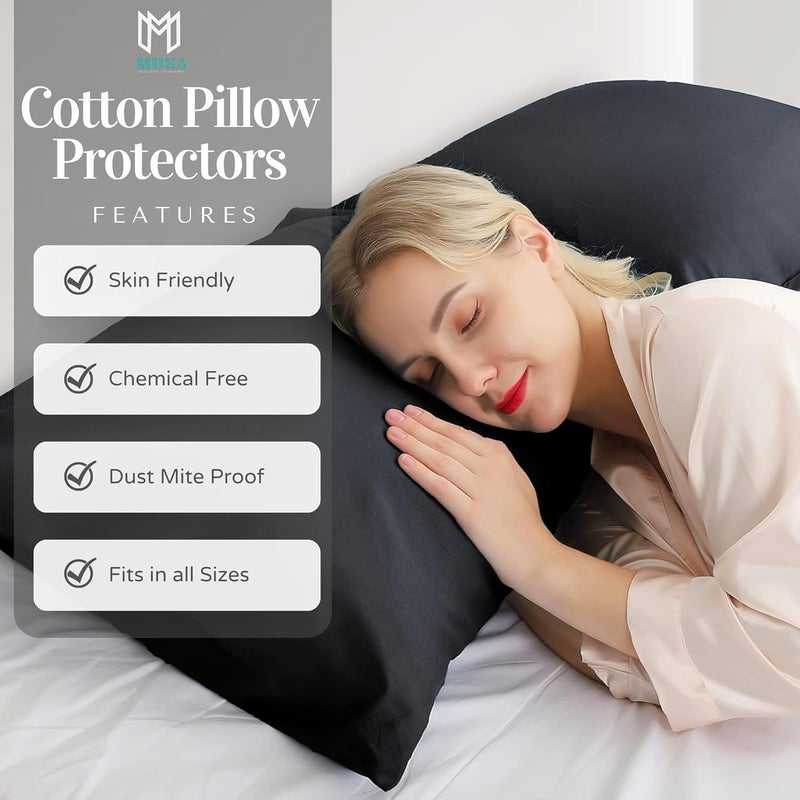 MUSA MUSA® Pillow Covers Pack of 4 for Bedrooms & Guest Rooms | Wrinkle Free Pillow Protectors with 300 Cotton TC & Zipper Closure - Dust Mite & Bed Bug Proof Pillowcases Standard (Black, 50 x 75cm) - Image 3