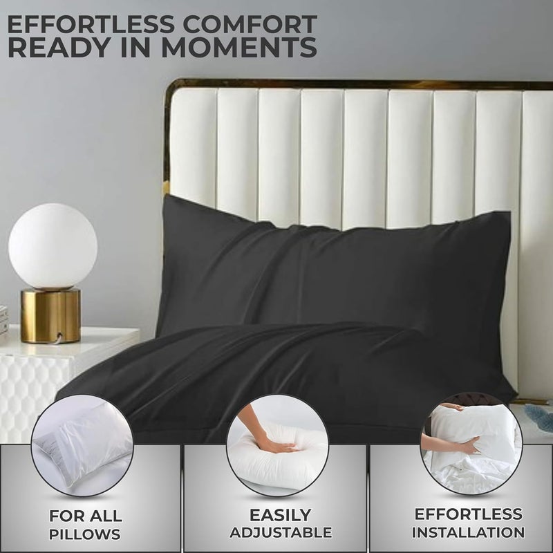 MUSA MUSA® Pillow Covers Pack of 4 for Bedrooms & Guest Rooms | Wrinkle Free Pillow Protectors with 300 Cotton TC & Zipper Closure - Dust Mite & Bed Bug Proof Pillowcases Standard (Black, 50 x 75cm) - Image 5
