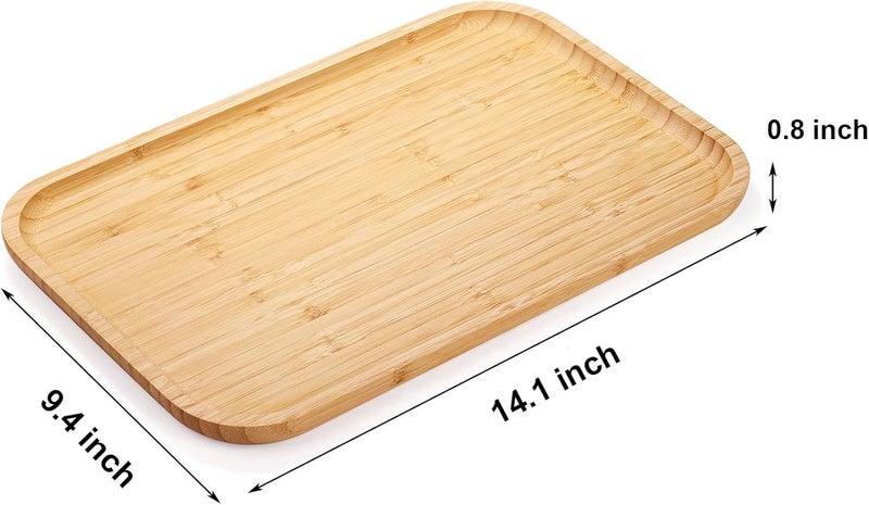 2 Pack Bamboo Tray Cheese Plate, 14x9 Inches Food Serving Saucer Wood Rectangular Platter for Coffee, Tea, Fruit, Plant Pot - Image 2