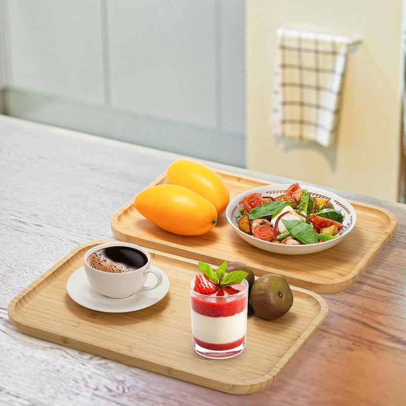 2 Pack Bamboo Tray Cheese Plate, 14x9 Inches Food Serving Saucer Wood Rectangular Platter for Coffee, Tea, Fruit, Plant Pot - Image 5