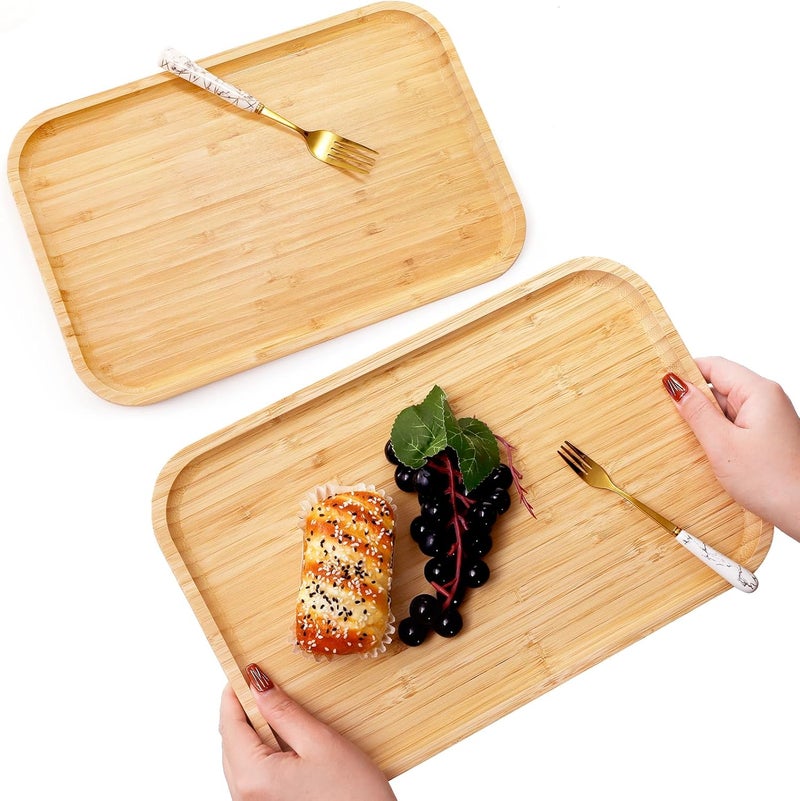 2 Pack Bamboo Tray Cheese Plate, 14x9 Inches Food Serving Saucer Wood Rectangular Platter for Coffee, Tea, Fruit, Plant Pot - Image 4