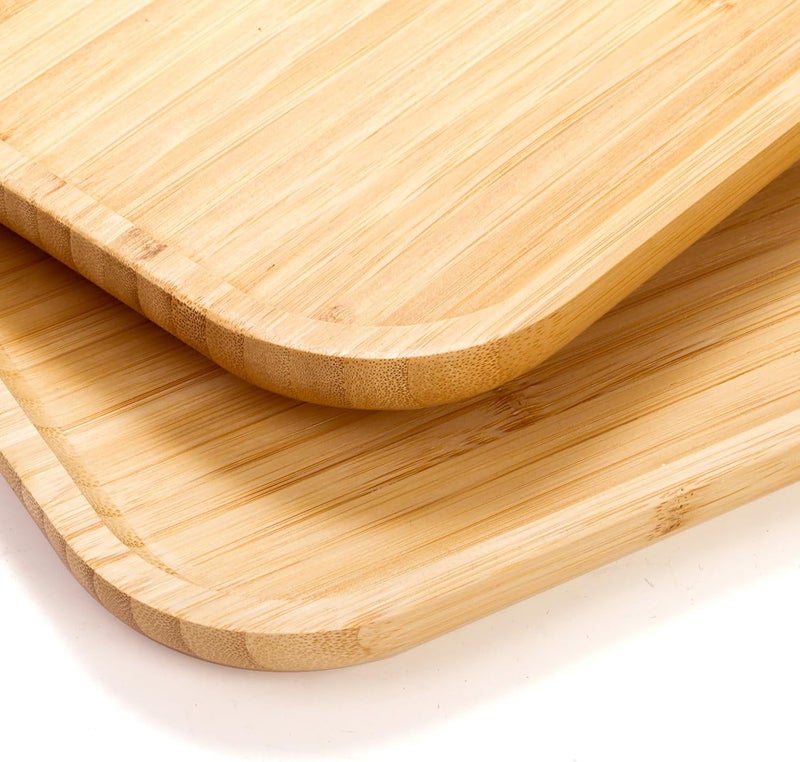 2 Pack Bamboo Tray Cheese Plate, 14x9 Inches Food Serving Saucer Wood Rectangular Platter for Coffee, Tea, Fruit, Plant Pot - Image 3