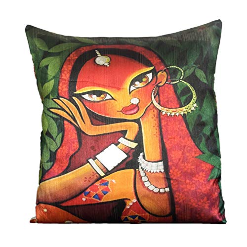 Vendola Rajasthani Satin 250TC Cushion Pillow Covers, Multicolour, Set of 5 (16X16 Inches, Rajasthani Turban) - Image 3