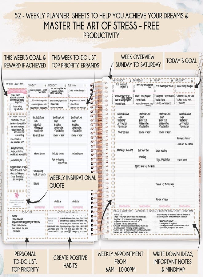 Freedom Mastery Manifestation Journal - Hourly, Weekly & Monthly Planner | 12-Month to Increase Productivity, Life Organizer & Goal Planner | Spiral Journal, Habit Tracker, Foldable Vision Board, Gift Box & Stickers - Image 3