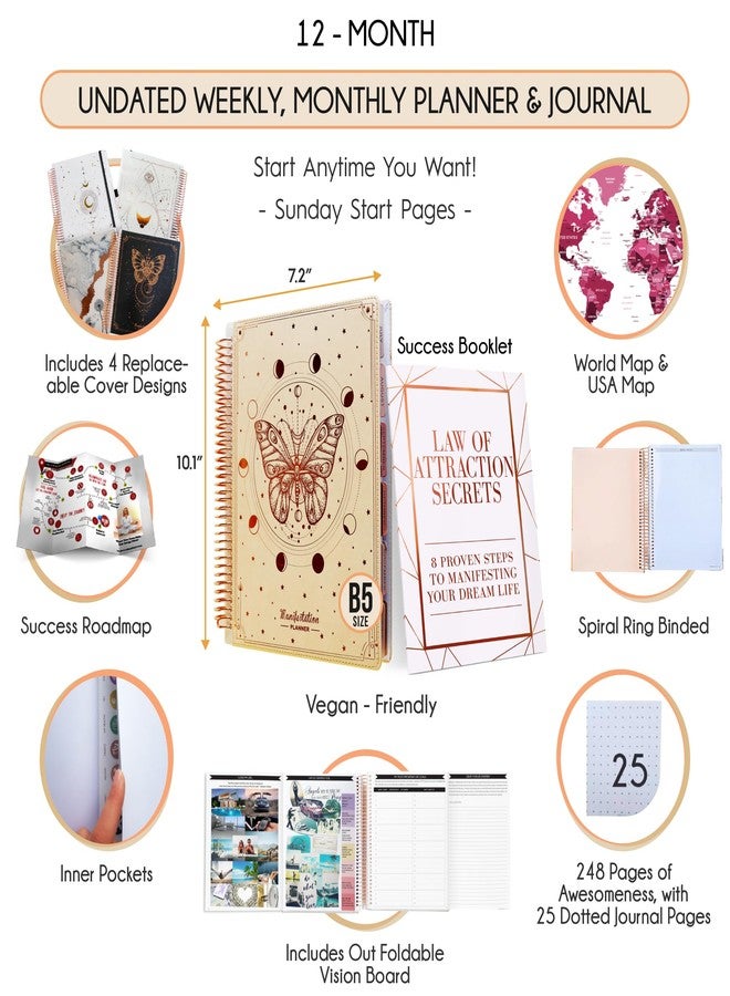 Freedom Mastery Manifestation Journal - Hourly, Weekly & Monthly Planner | 12-Month to Increase Productivity, Life Organizer & Goal Planner | Spiral Journal, Habit Tracker, Foldable Vision Board, Gift Box & Stickers - Image 2