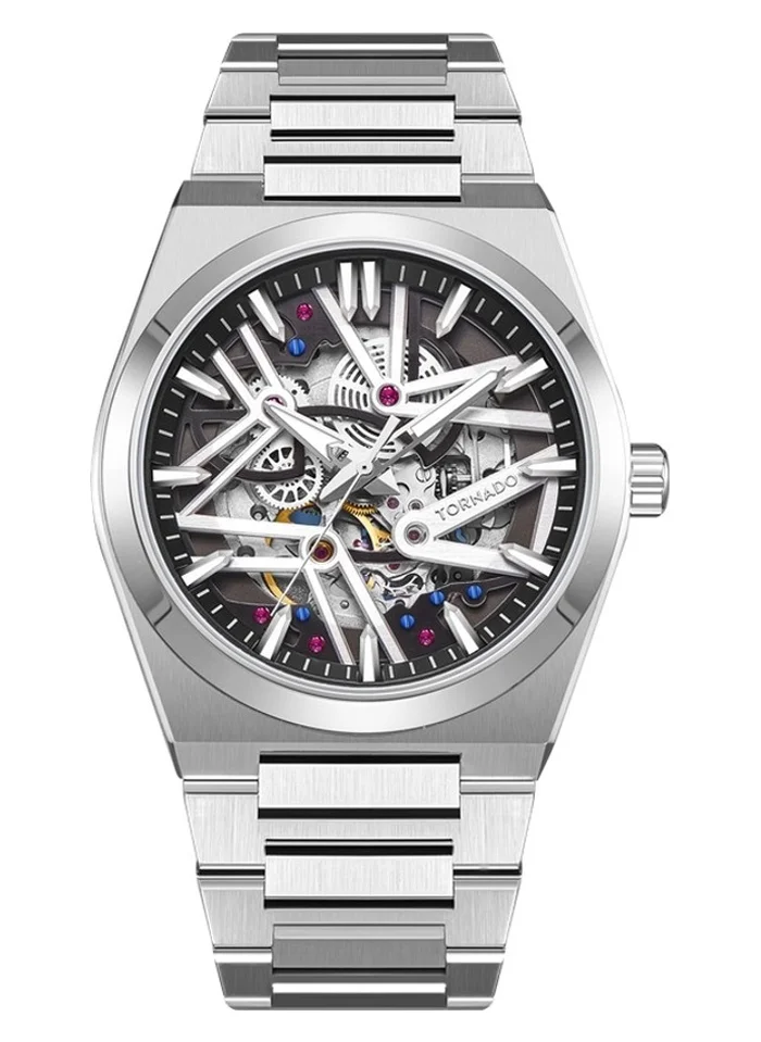 تورنيدو Men's Automatic Display Watch With Silver Metal Strap - T24301-SBSB