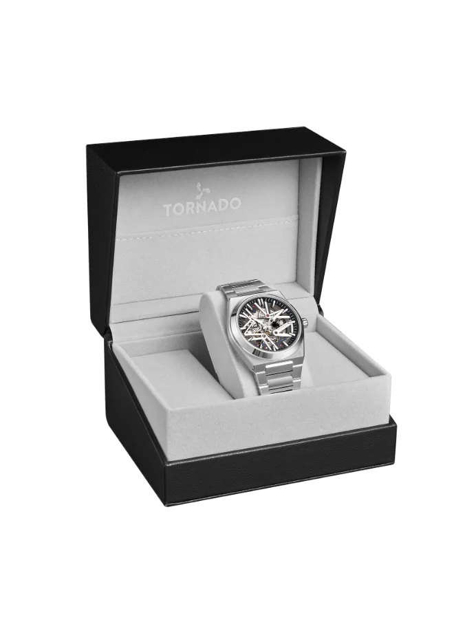 تورنيدو Men's Watch, Automatic Display and Metal Strap - T24301-SBSB, Silver