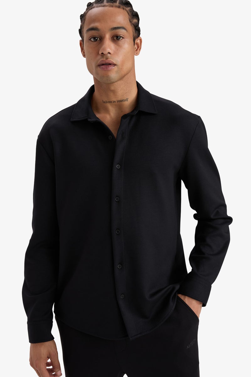 DeFacto Black Man DeFactoFit Long Sleeve Shirt Casual - Image 1