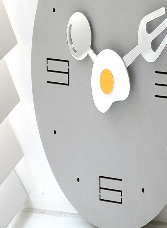 Stephanie Imports Modern Minimalist Frying Pan Shaped Kitchen Wall Clock with Spoon, Fork & Egg Dial (Gray) - Image 4