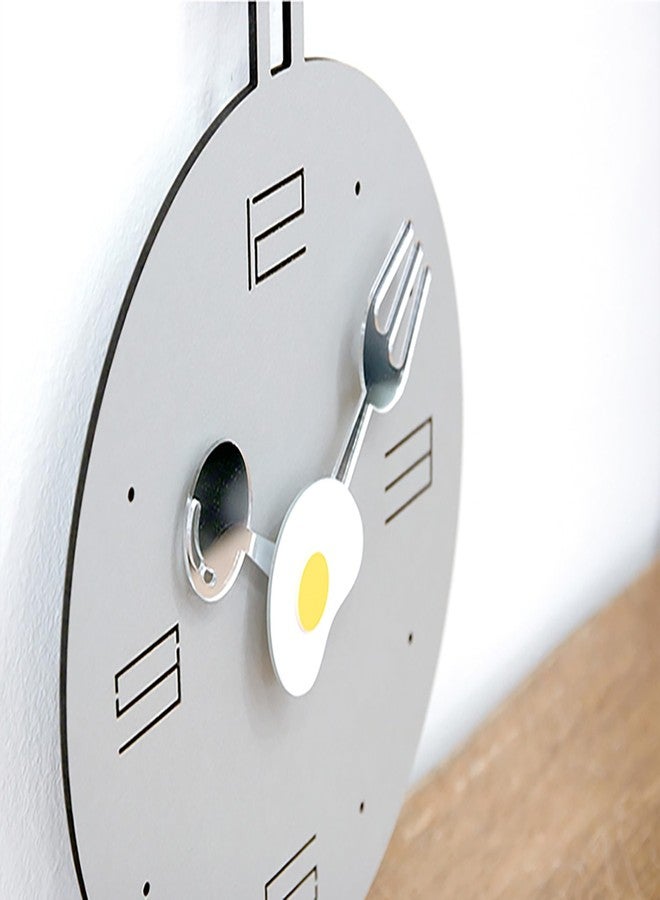 Stephanie Imports Modern Minimalist Frying Pan Shaped Kitchen Wall Clock with Spoon, Fork & Egg Dial (Gray) - Image 3