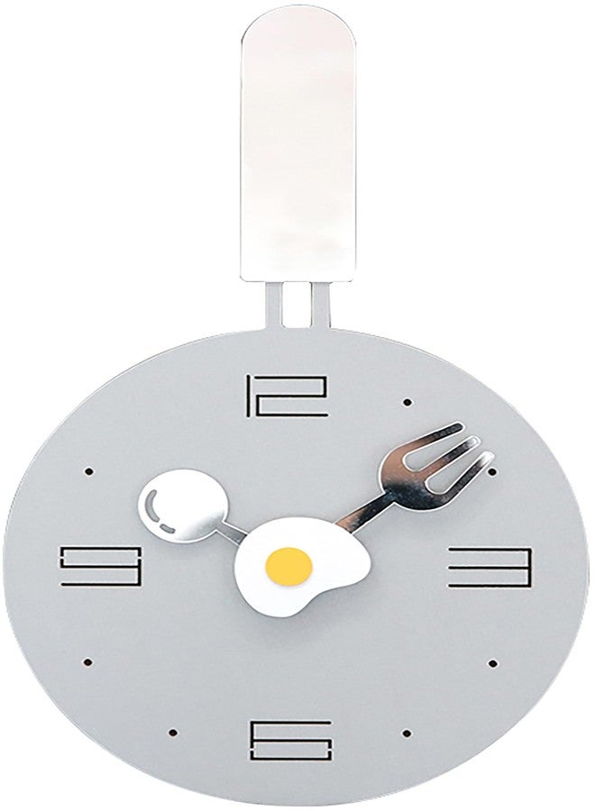 Stephanie Imports Modern Minimalist Frying Pan Shaped Kitchen Wall Clock with Spoon, Fork & Egg Dial (Gray) - Image 1