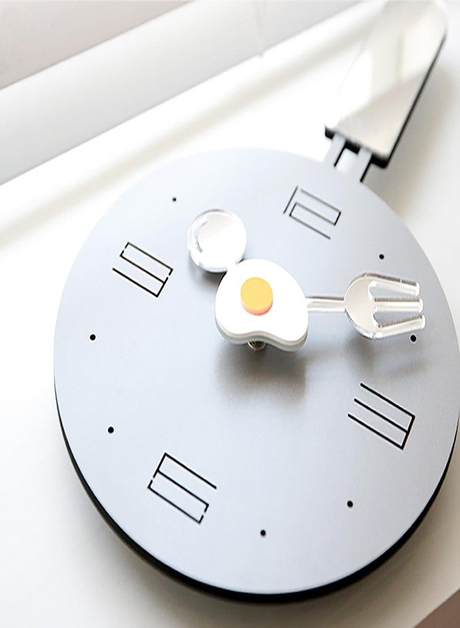 Stephanie Imports Modern Minimalist Frying Pan Shaped Kitchen Wall Clock with Spoon, Fork & Egg Dial (Gray) - Image 2