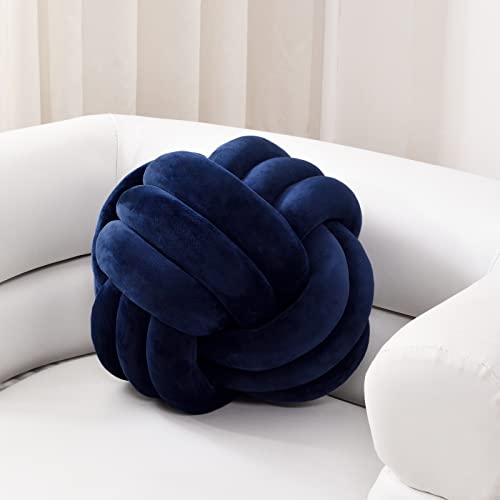 Sioloc Soft Knot Ball Pillows,Round Throw Pillow Cushion Home Decoration Plush Pillow,Throw Knotted Pillow Handmade Round Plush Pillow（7.8inches,Navy） - Image 1