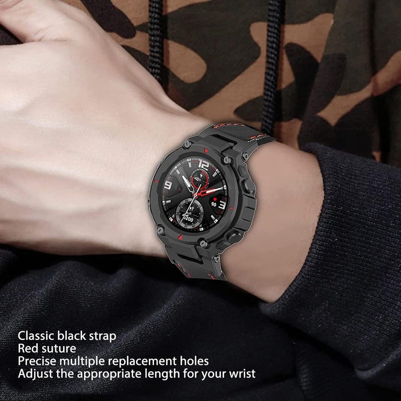 klarako Watch Band, PU Leather Breathable Replacement Watch Strap with Spring Bar Tool for T Rex 2 Black - Image 2