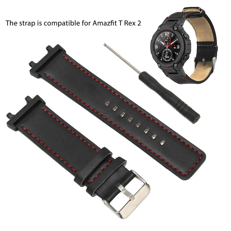klarako Watch Band, PU Leather Breathable Replacement Watch Strap with Spring Bar Tool for T Rex 2 Black - Image 4