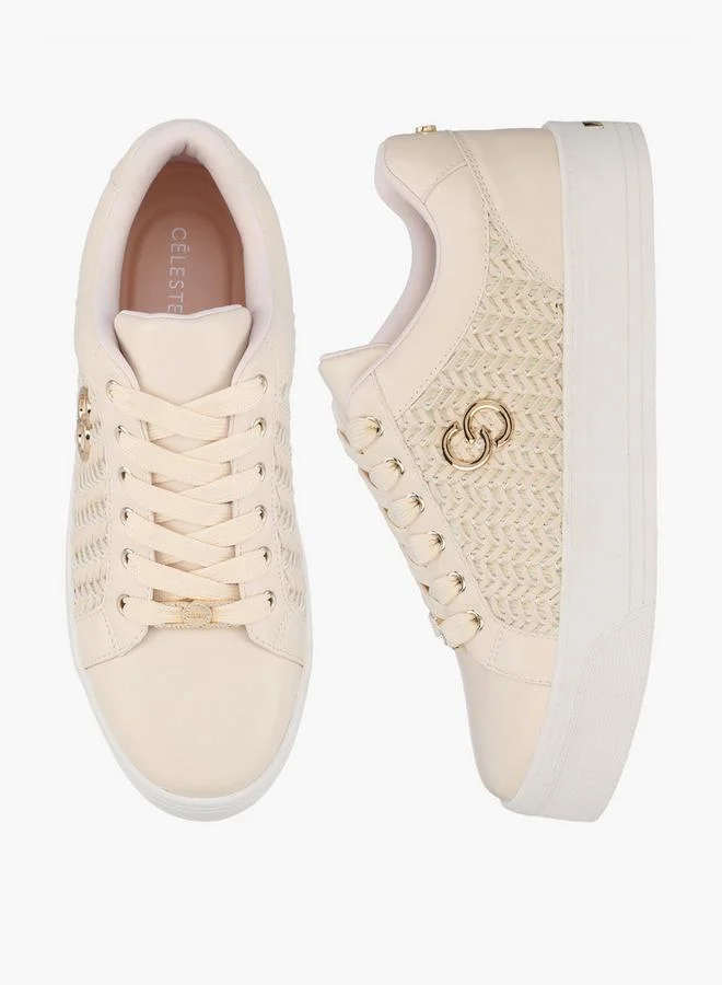 Celeste CREAM Women Weave Textured Lace-Up Sneakers for Women | Best Price UAE