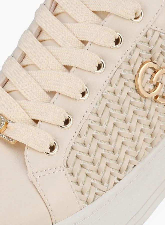 Celeste CREAM Women Weave Textured Lace-Up Sneakers for Women | Best Price UAE