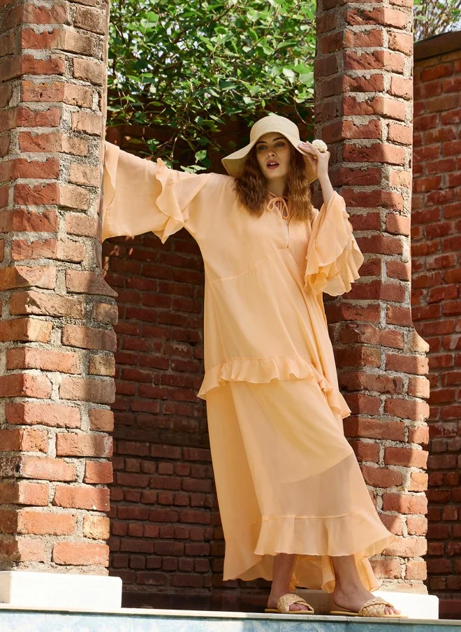 SASSAFRAS Peach Georgette Maxi Dress for Women