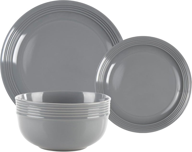 Safdie طقم أطباق عشاء من الخزف لأربعة أشخاص أطباق وأوعية آمنة للاستخدام في الميكروويف أطباق مطبخ رمادية - Image 1