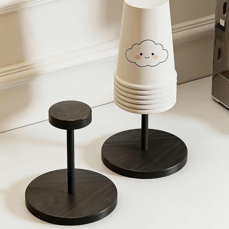 Black Wood Cup Holder For Disposable Cups Countertop Tableware Storage - Image 1