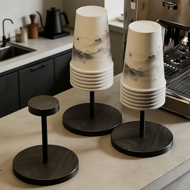 Black Wood Cup Holder For Disposable Cups Countertop Tableware Storage - Image 2