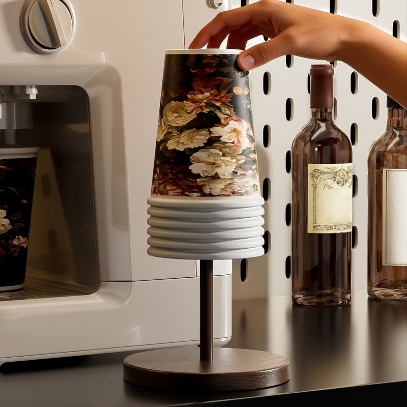 Black Wood Cup Holder For Disposable Cups Countertop Tableware Storage - Image 4