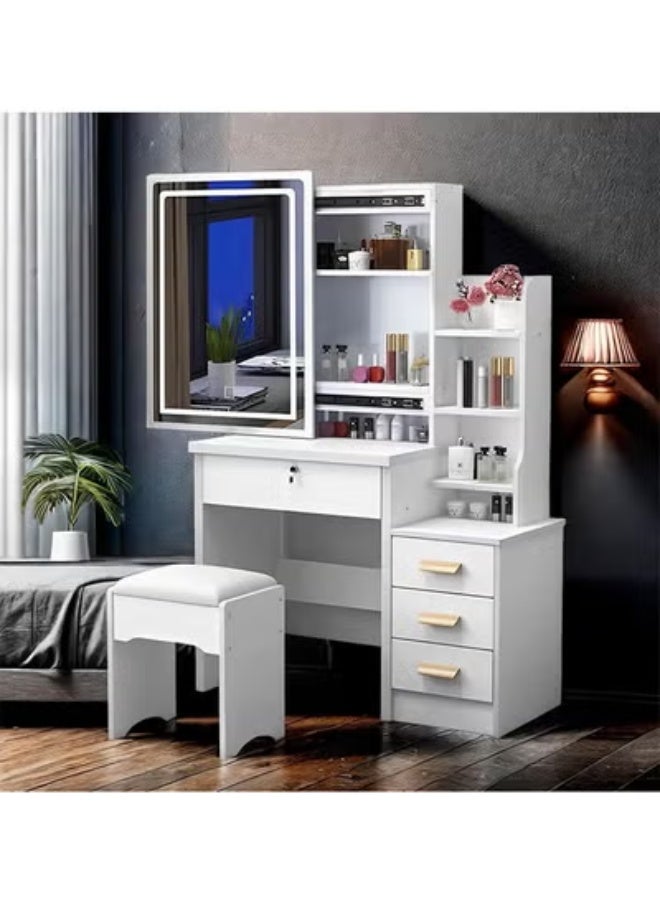 بيوينتي طاولة خلع الملابس مجموعة كرسي ، طاولة خلع الملابس مع مرآة ، طاولة خلع الملابس مع البراز ، درج الجرف مع التخزين ، طاولة خلع الملابس ، غرفة نوم لديها الكثير من مساحة التخزين . أبيض - Image 2